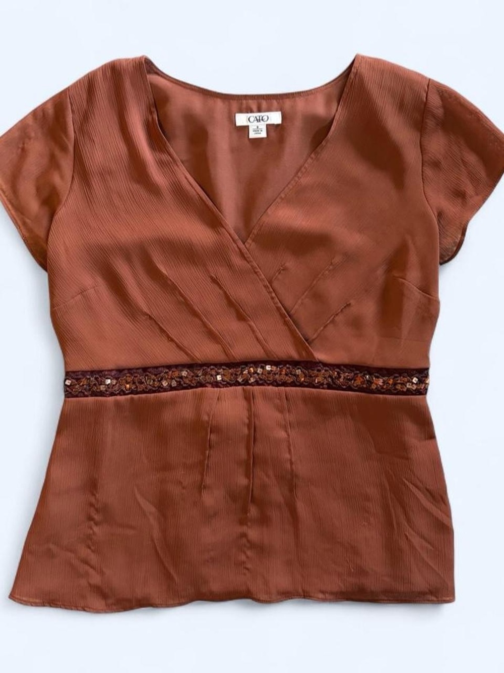 Cato Copper Rust Short Sleeve Wrap-Style Blouse